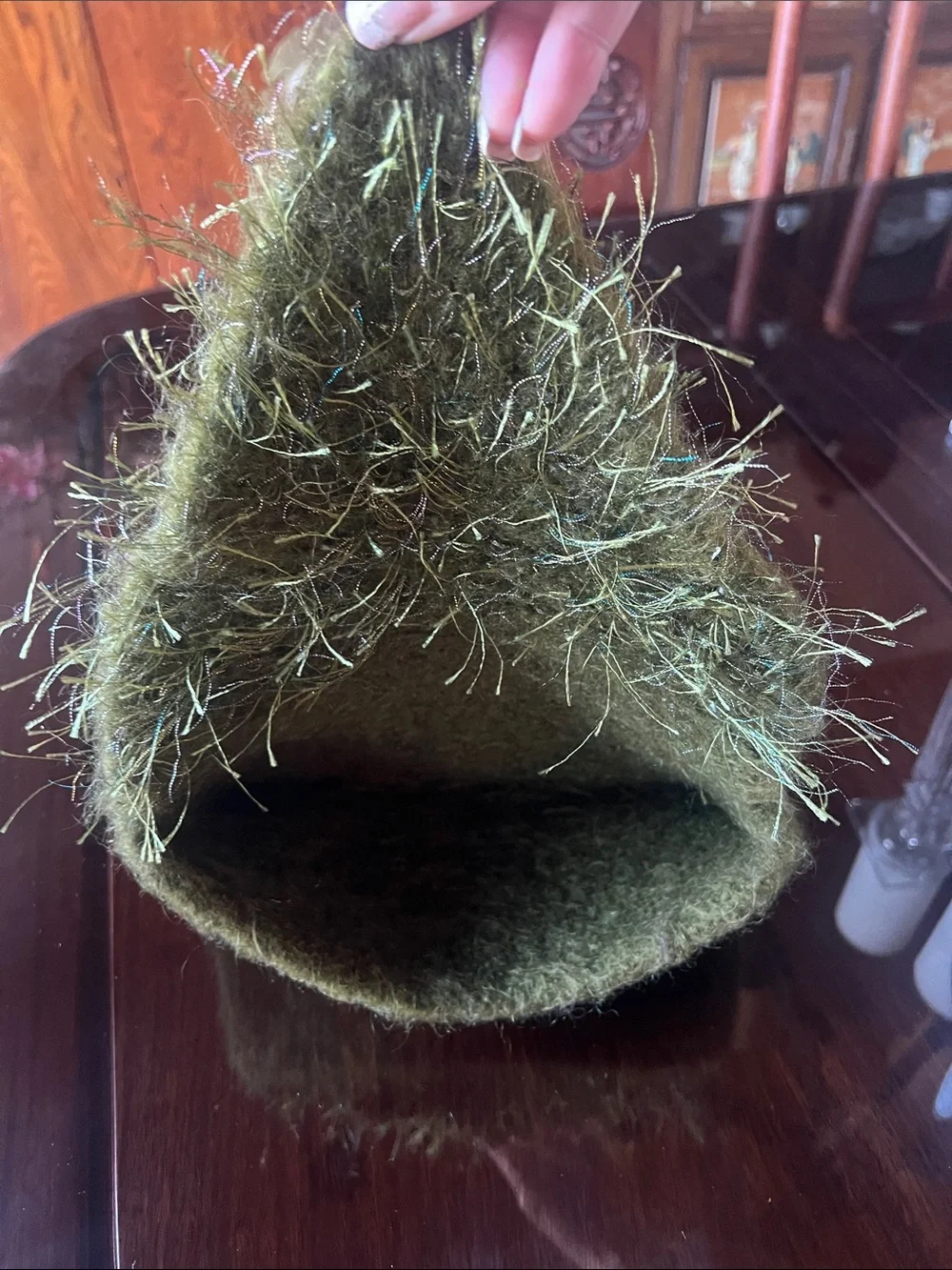 Handmade Olive Green Fuzzy Knit Wallet Clutch
